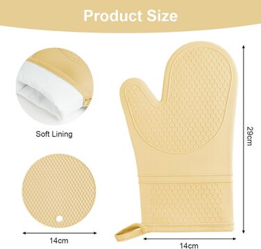 Набір рукавичок для духовки AUAUY, 1 пара силіконових рукавичок для духовки з 2 тримачами для каструль, нековзні кулінарні рукавички, термостійкі рукавички для духовки, рукавички для кухні, приготування їжі, випічки, гриля та барбекю (жовті)