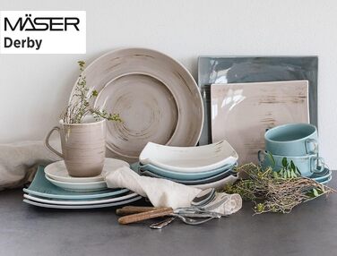 Серия MSER 931448 Derby, набор посуды премиум-класса с квадратными тарелками на 4 персоны гастрономического качества, современный комбинированный сервиз из 16 предметов в ярких пастельных тонах, прочный фарфор комбинированный сервировочный квадрат