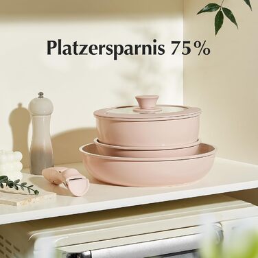 Набор посуды с крышкой и съемной ручкой, 5 предметов, розовый Redchef