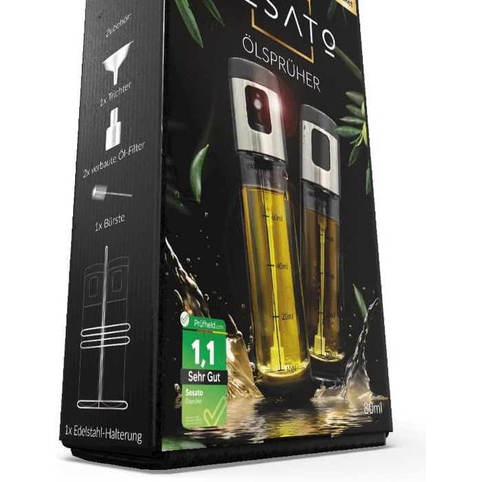 Набір з 2 розпилювачів олії та оцту 80 мл з тримачем SESATO