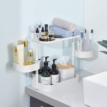 Стойка для специй APEXCHASER, 3-уровневый вращающийся держатель для специй, вращающийся на 360 хранилище для специй, металлический кухонный органайзер для бутылки специй, банки для специй 35 * 19 * 37,5 см (низкий, белый)