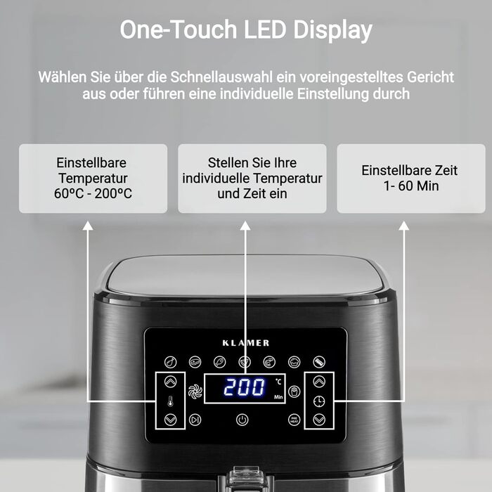 Аэрофритюрница 5,5 л, ‎1700 Вт, серебристая Klamer