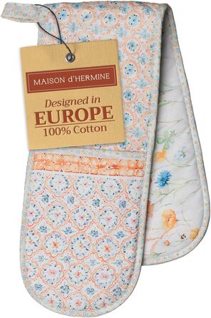 Рукавички для духовки Maison d&39 Hermine, Прихватки для каструль, 100 бавовна, термостійкі кухонні рукавички, рукавички для духовки (19 см x 33 см) та прихватки для каструль (20 см x 20 см) для приготування їжі, Морзін - Рукавички для духовки на День под