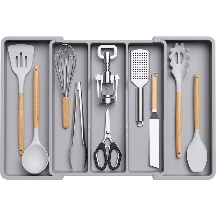 Органайзер для столових приборів 57 х 38 см для шухляд , 5 відділень, сірий Lifewit