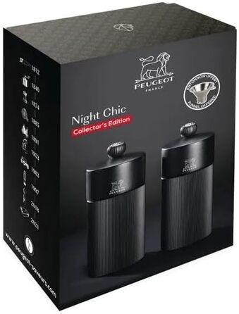 Подарочный набор Line - Мельница для перца мельница для соли 12 см воронка для специй - Классическая регулировка помола - Алюминий Древесина, сертифицированная PEFC - Карбоновые цвета (Line Matte Black)