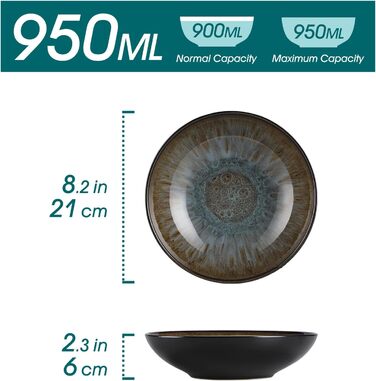 Столовий сервіз з керамограніту, комбінований сервіз BUBBLE vancasso з 32 предметів з фаянсу, набір посуду у вінтажному вигляді, включає миски з пластівцями, кавові чашки, десертні тарілки та обідні тарілки на 8 осіб (VC-BUBBLE-BN-STP-FR, Bubble-bn)