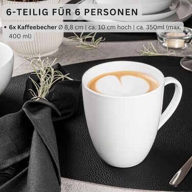 Тарілка для пасти New Port з 4 предметів, набір тарілок для пасти на 4 особи, порцелянова миска для пасти, глибока тарілка, яку можна мити в посудомийній машині, багатофункціональна миска біла 370 мл PREMIUM COLLECTION (кавова кружка 6 предметів)