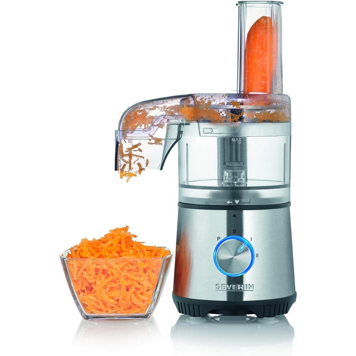 Компактний мультиподрібнювач SEVERIN, універсальний подрібнювач для грубого та дрібного подрібнення, кухонний комбайн з широким набором аксесуарів, матова нержавіюча сталь / чорний, KM 3865