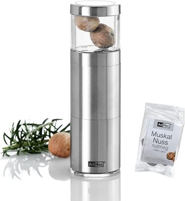 Млин для мускатних горіхів 12,5 см, сріблястий, подарунковий набір Muskatino AdHoc