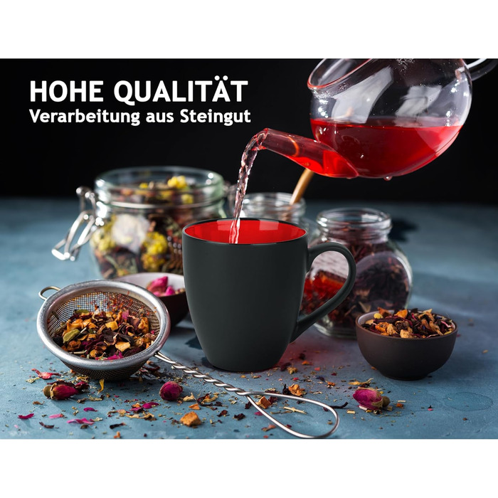 Набір чашок для кави 350 мл, 6 предметів, чорний/червоний MIAMIO