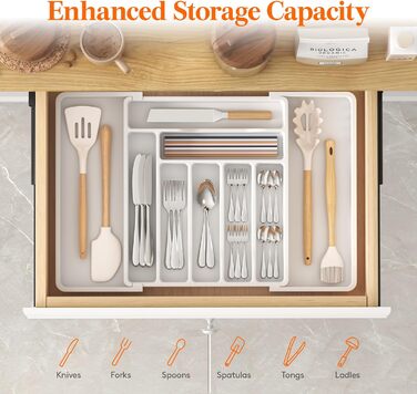 Органайзер для столових приборів 57 х 38 см для шухляд, 9 відділень, білий Lifewit