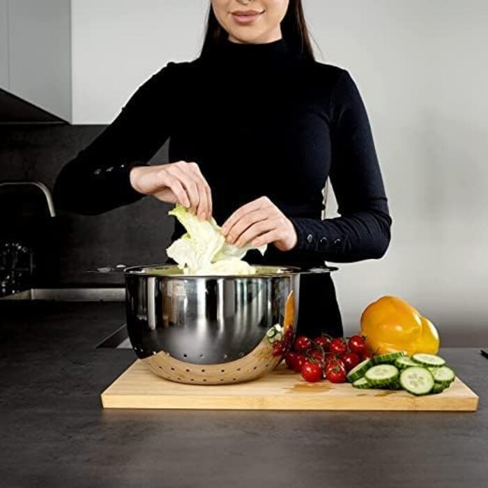 Кухонное сито HEYNNA из нержавеющей стали / капельное ситечко с ручками Ø 26 см, нержавеющая сталь подходит для посудомоечной машины / кухонное сито в качестве сита для макарон, сита для салатов, рисового сита / дуршлага нержавеющая сталь