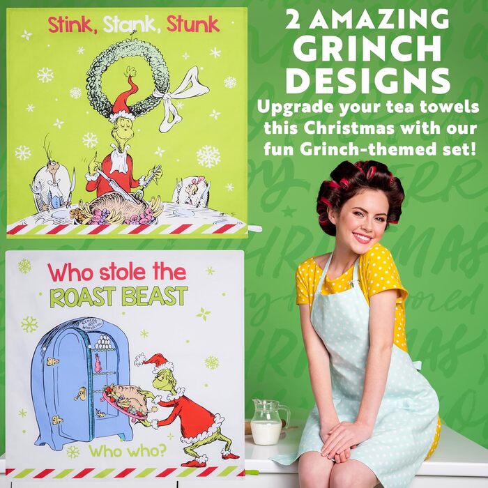 Набір з 2 різдвяних кухонних рушників ‎65 x 65 см The Grinch
