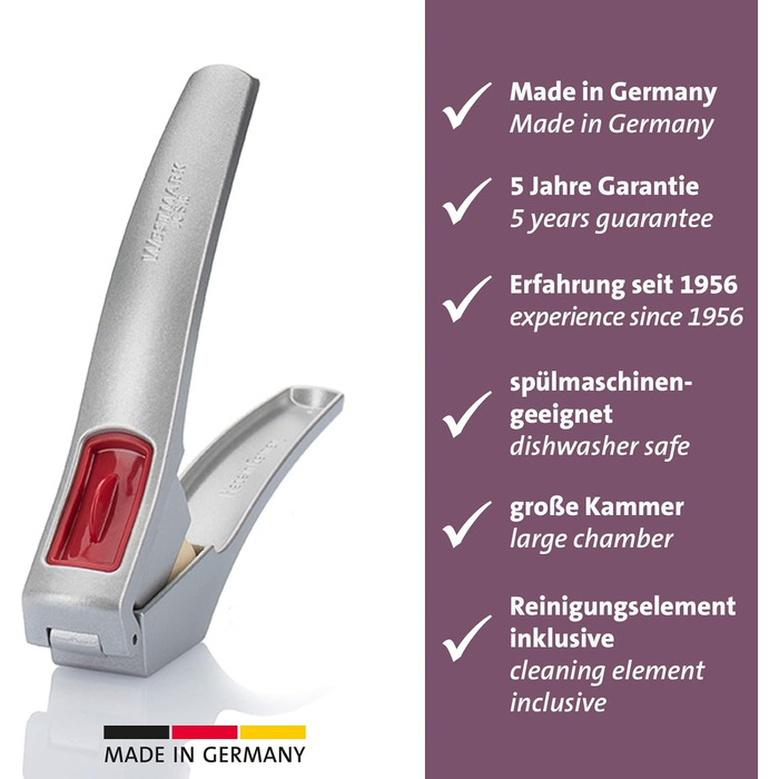 Прес для часнику Westmark - Premium Graphite Edition - з очисним елементом - не потребує очищення - для часнику, імбиру та інших - менше зусиль (Джозі)