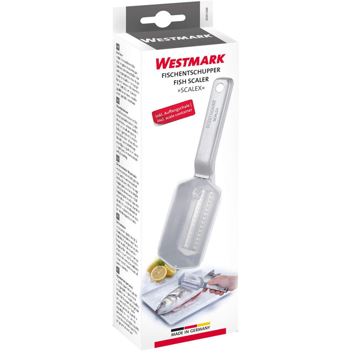 Очиститель для рыбы Westmark с поддоном для сбора весов, алюминий, специальное покрытие, безопасное для пищевых продуктов, нержавеющая сталь, 21 x 5,9 x 5,3 см, Scalex, серебристый, 65002260