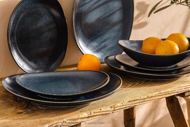 Набор посуды Combi на 6 персон - TIME BLACK Набор тарелок для микроволновой печи Modern 18 шт. - Можно мыть в посудомоечной машине Твердый фарфоровый сервиз - Обеденная тарелка Тарелка для завтрака Суповая чашка 18 шт. (Черный / Графитовый / Темно-синий, 