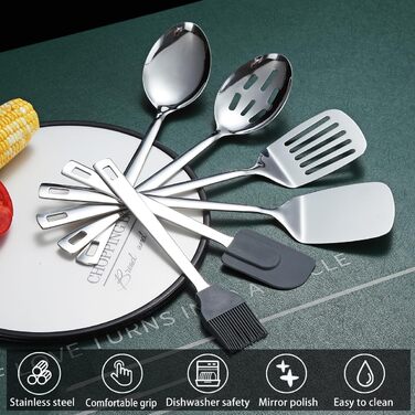 Набір кухонного начиння ReaNea з нержавіючої сталі 40 предметів, набір кухонного начиння з тримачем для столових приборів, набір посуду, кухонний помічник, набір металевих лопаток