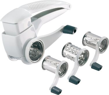 Барабанна терка/рубанок Westmark з 3 ріжучими барабанами та вбудованим поршнем, нержавіюча сталь/пластик, тріо, білий/антрацит, 11722260 одинарний