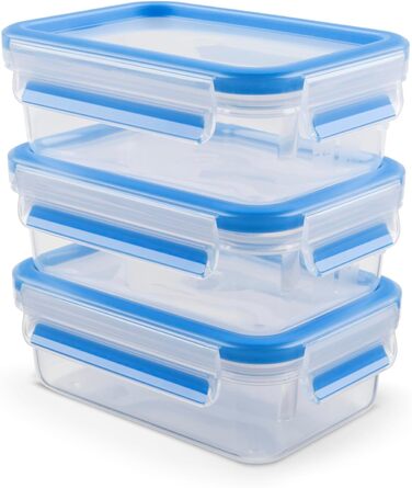 Набір контейнерів для зберігання харчових продуктів EMSA Clip & Close, прямокутні, 5 x 0,8 л, коробки для зберігання, 100 герметичні, придатні для миття в посудомийній машині, морозильної камери та мікрохвильової печі, прозорі, сині, зроблені в Німеччині,