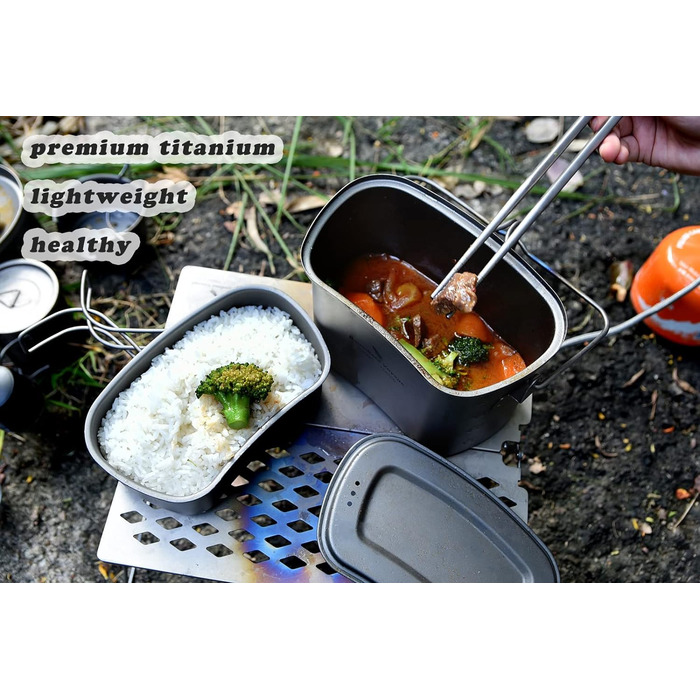 Титановий посуд для кемпінгу 600 та 1500 мл iBasingo