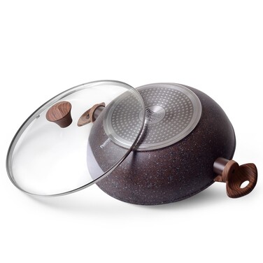 Сковорода ВОК Fissman MAGIC BROWN 30х9 см со стеклянной крышкой (4871)