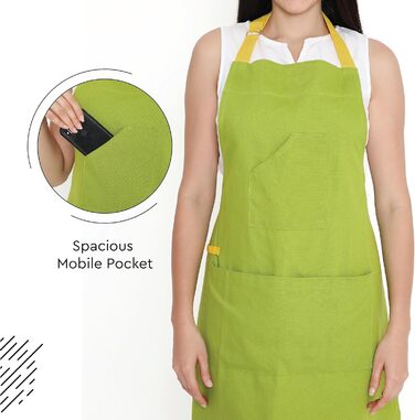 Регулируемый кухонный передник с карманами 68 x 85 см лаймово-зеленый Encasa XO