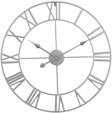 Великий круглий металевий настінний годинник у вінтажному стилі з безшумним нецокаючим живленням від батареї 40 см, 16-дюймовий римський номер, годинники для вітальні, спальні, кухні, настінний годинник-прикраса (срібло, 47 см)