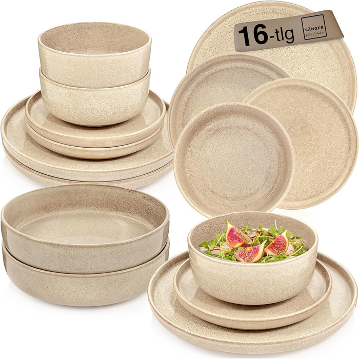 ПОСУД Комбінований сервіз на 6 персон, набір тарілок кавовий кухоль макаронна миска 30 шт. , набір посуду з кераміки посудомийна машина - мікрохвильова піч - стійкий до подряпин, набір посуду з кераміки КОЛЕКЦІЯ ЦІННОСТЕЙ (Кайро Мокко, столовий сервіз 16 