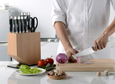 Набор ножей Linoroso из 12 предметов Набор многофункциональных кухонных ножей Ultra Sharp из высокоуглеродистой немецкой нержавеющей стали с изысканным блоком ножей из бука - Набор кухонных ножей серии MAKO из 12 предметов