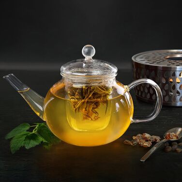 Скляний чайник Creano Glass Teapot з 3 частин із вбудованим ситечком з нержавіючої сталі та скляною кришкою, ідеально підходить для приготування сипучих чаїв, без крапель, все в одному (скляне ситечко 0,8 л)