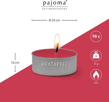 Ароматичних чайних свічок 3x30 шт. ароматичні свічки багато ароматів на вибір висота 1,5 см, Ø 3,5 см (печене яблуко, 3 x 30 шт. у упаковці), 90