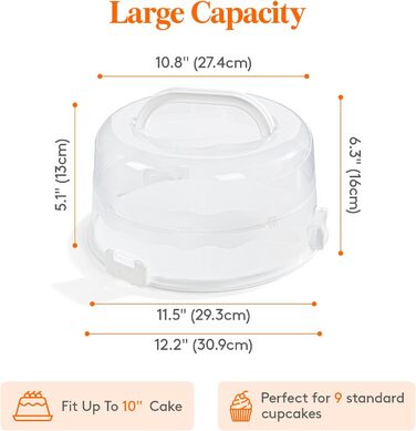 Контейнер для торта 27 см з кришкою та ручкою, білий Lifewit