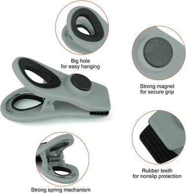 Набір прищіпок-затискачів із магнітом, сірого кольору 12 шт TACGEA