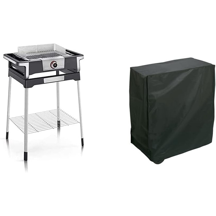 Електрогриль SEVERIN SENOA DigitalBOOST для приміщень та вулиці, настільний гриль зі швидким запуском гриля до 500 C, балконний гриль з поверхнею SafeTouch, нержавіюча сталь/чорний, PG 8114 (стоячий гриль з OLED-дисплеєм, комплект із захисною кришкою 90 x