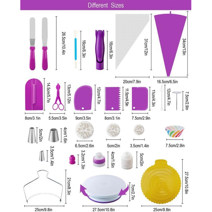 Набір аксесуарів для торта Nifogo, 301 предмет, аксесуари для випічки, аксесуари для декорування тортів з обертовою підставкою, кондитерський мішок, кондитерські насадки, шпатель для початківців (B-фіолетовий)