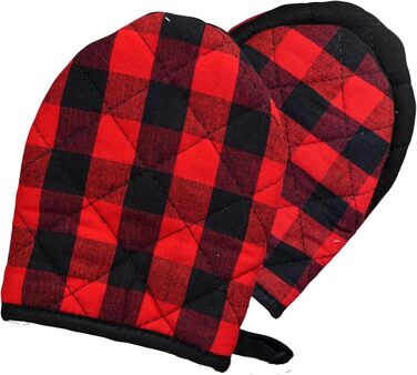 Набір з 2 рукавичок для духовки 14 х 17 см, червоно-чорні в клітинку AMRAMI