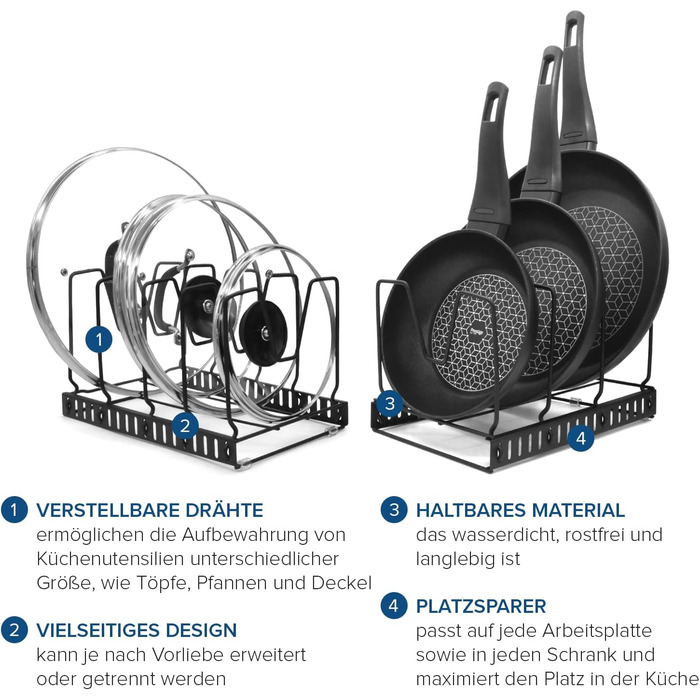 Підставка для посуду розсувна 51,5 x 18,5 см, на 9 відділень, чорна joeji's Kitchen
