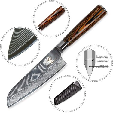 Нож сантоку 13 см, дамасская сталь Wolfblood