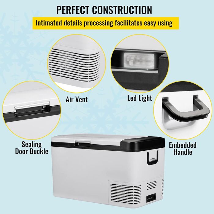 Автомобільний холодильник VEVOR 35L, компресорний холодильник, нержавіюча сталь, ізольований, для свят, міні-холодильник, автомобільний холодильник з розеткою 35L (холодильник 20LL)
