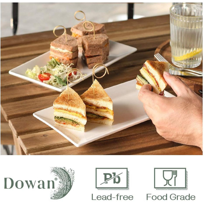 Порцелянова тарілка DOWAN, прямокутні сервірувальні тарілки 30,5 x 15,2 см, білі сервірувальні тарілки для десерту, закусок, м'яса, риби, суші, страв тощо, прямокутні тарілки 4 шт. и 12 дюймів