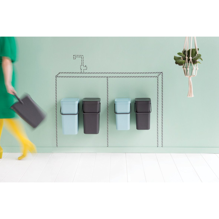 Набір вбудованих сміттєвих відер 2 х 12 л мятний / чорний Sort Go Brabantia