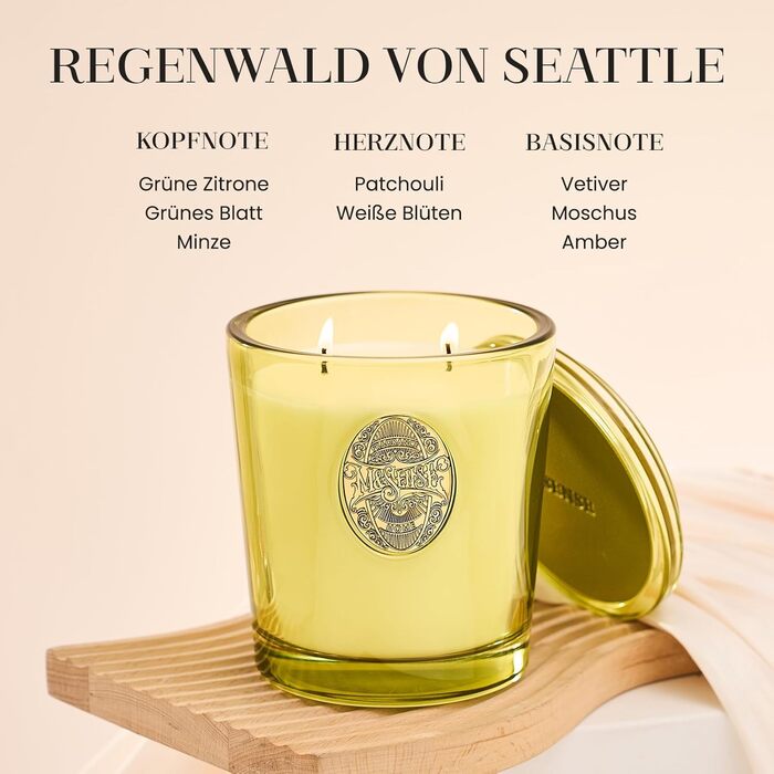 Ароматна свічка M&SENSE Forest Cabin, Ароматизовані свічки у склянці, Натуральна соєва свічка, Час горіння 55 годин, Подарункові свічки для жінок та чоловіків, Подарункова свічка (Сіетлський тропічний ліс, 560 г)
