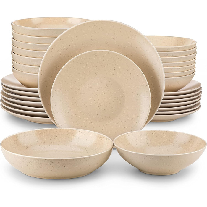 Столовий сервіз з керамограніту, ванкассо 32 предмети Карстовий комбінований сервіз з фаянсу, набір посуду у вінтажному вигляді на 4-12 осіб (Sabine-bg, посуд на 8 осіб)