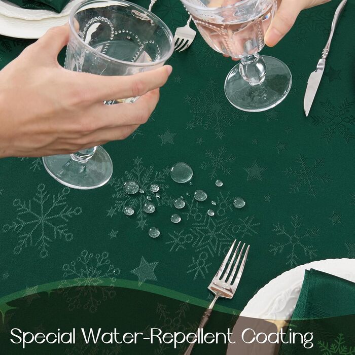 Велика різдвяна скатертина Romanstile, яку можна прати та вона водовідштовхувальна, жакардові зірки та сніжинки, квадратна скатертина XXL для зими, різдвяної прикраси, вечірки, Різдва (140 x 240 см, темно-зелена)