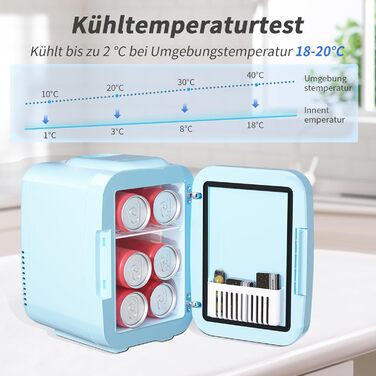 Міні-холодильник зі світлодіодним дзеркалом 4 л синій YASHE