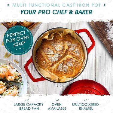 Чавунна сковорода Vancasso, чавунна каструля з кришкою, емальоване покриття Ø 5 л, індукційна каструля, каструля, чавунна сковорода для всіх типів плит, підходить для індукції, кругла, кремово-біла, 5 л біла (червона, 22 см)