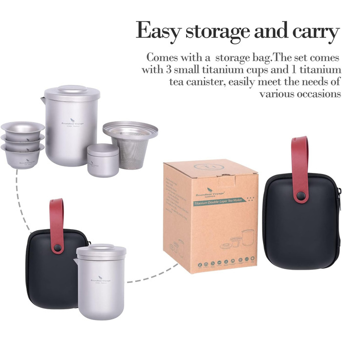 Титановий чайний набір, чайниця з ситечком для чаю та 3 міні-чашки 40 мл iBasingo