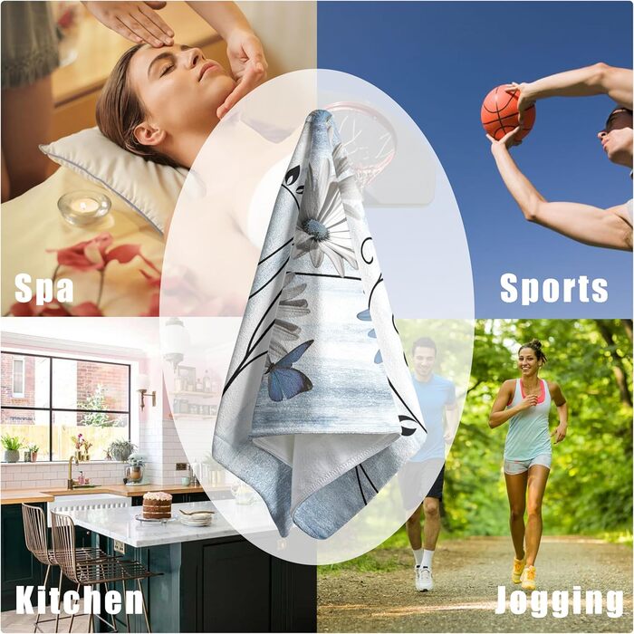 Різдвяні кухонні рушники Kwlegh, рушник для рук, різдвяна ялинка, цукерка-тростина, сніжинка, рушник для пальців, набір з 2 шт. , милий чоловічий банний рушник, високопоглинаючі рушники, 36 x (синя квітка з метеликом)