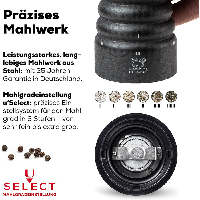 Млин для перцю Paris u'Select 18 см - 6 попередньо встановлених помелів - Виготовлений з деревини, сертифікованої PEFC - Французьке ноу-хау - Графітовий млин для перцю графіт