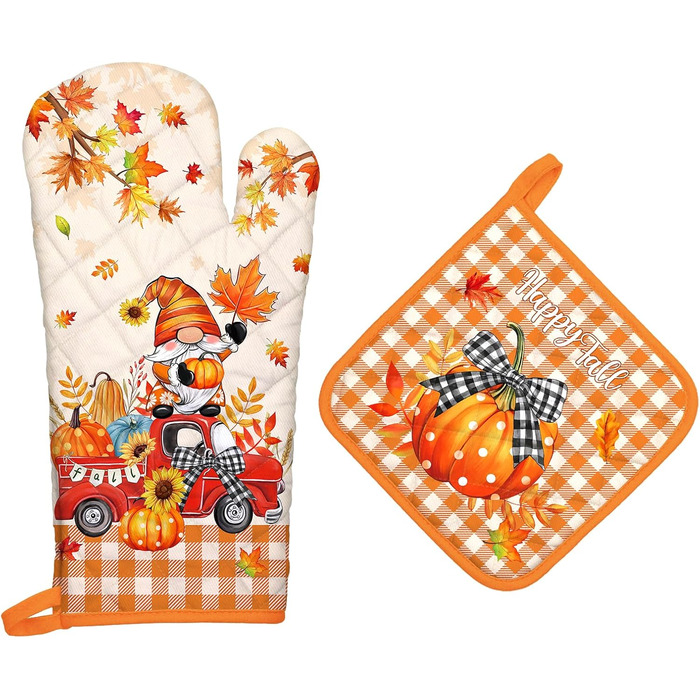 Рукавичка для духовки та прихватка для каструль, набір 2 предмети, Осінній гном Arquiel